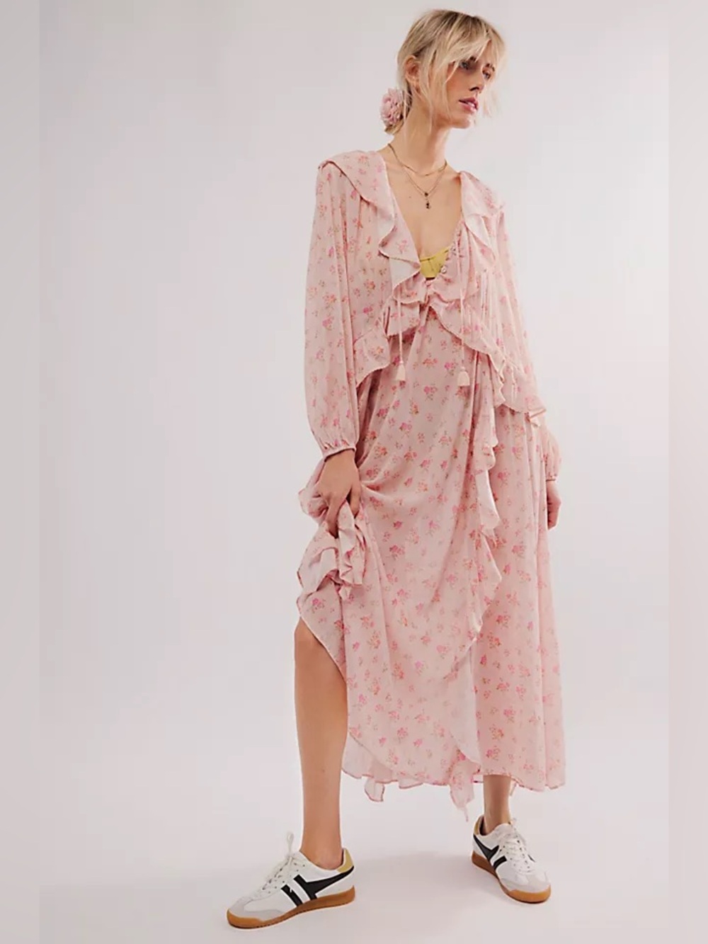 Spell Fleur Gown Ruffle Floral Pink Maxi Dress Small